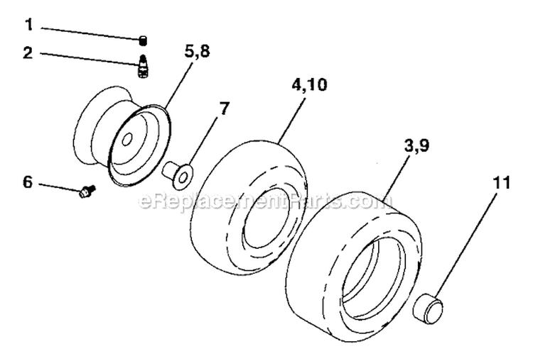 Wheels  Tires Diagram and Parts List for PB1842LT  Poulan Lawn Tractor