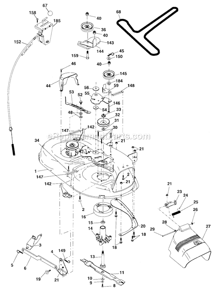 Mower Deck Diagram and Parts List for PB1842LT  Poulan Lawn Tractor