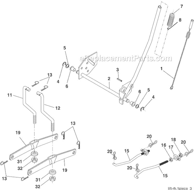 Mower Lift Diagram and Parts List for PB18542LT 96012000301 Poulan Lawn Tractor