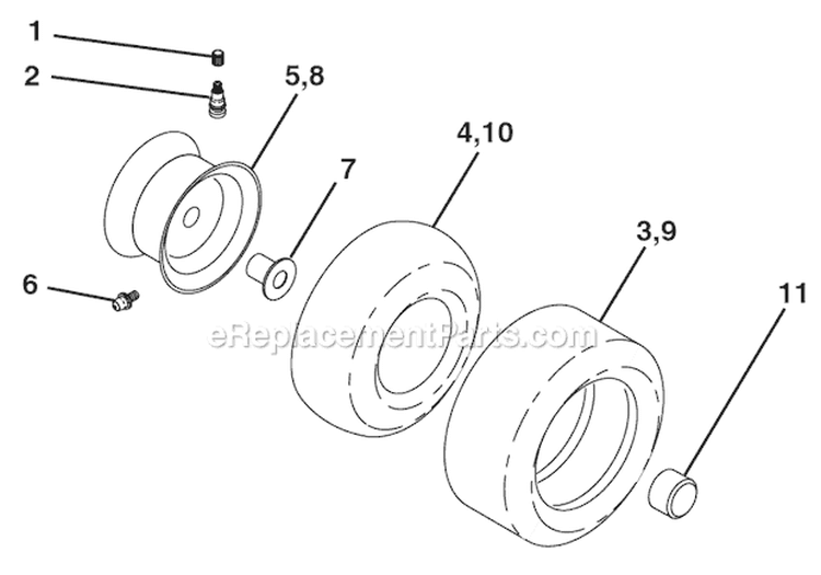 Wheels  Tires Diagram and Parts List for PB18542LT 96012000301 Poulan Lawn Tractor