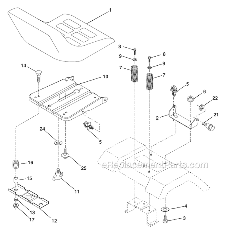 Seat Assembly Diagram and Parts List for PB18542LT 96012000301 Poulan Lawn Tractor