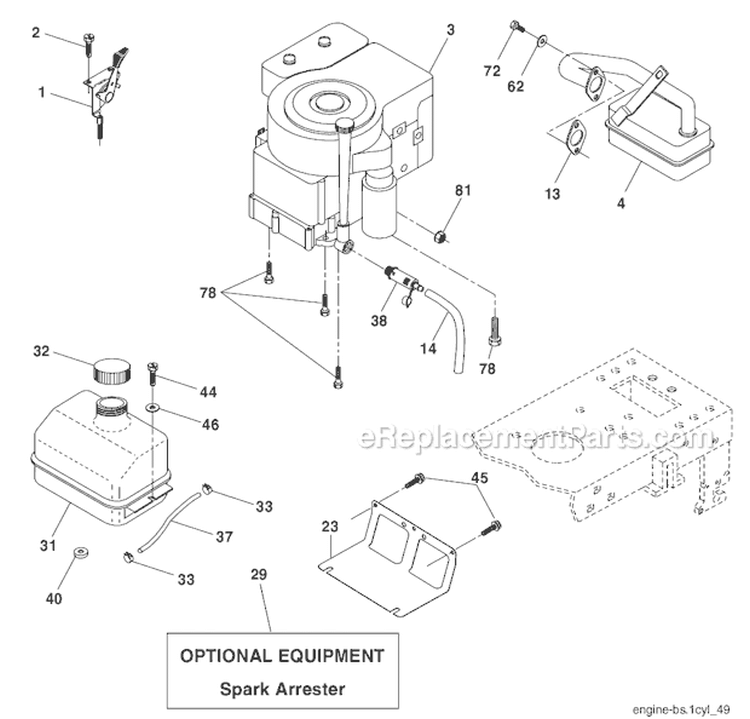 Engine Diagram and Parts List for PB18542LT 96012000301 Poulan Lawn Tractor