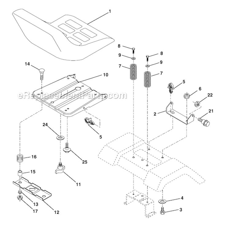 Seat Assembly Diagram and Parts List for PB185H42LT  Poulan Lawn Tractor