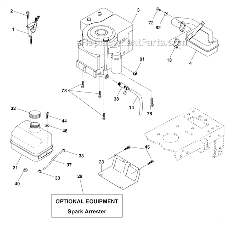 Engine Diagram and Parts List for PB185H42LT  Poulan Lawn Tractor