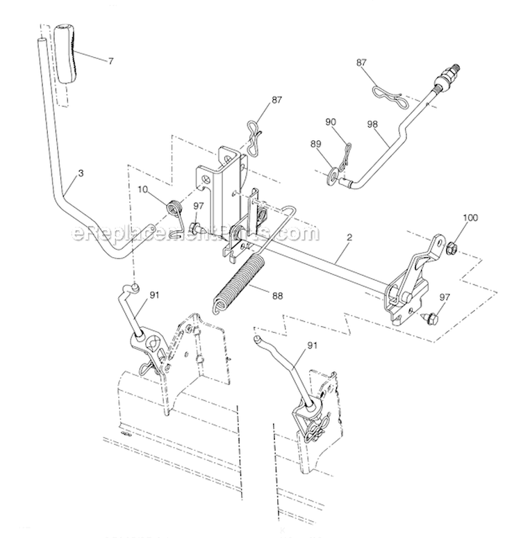 Mower Lift Diagram and Parts List for PB19542LT 2008-04 - 96042003402 Poulan Lawn Tractor