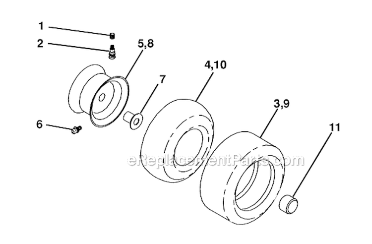 Wheels And Tires Diagram and Parts List for PB19542LT 2008-04 - 96042003402 Poulan Lawn Tractor