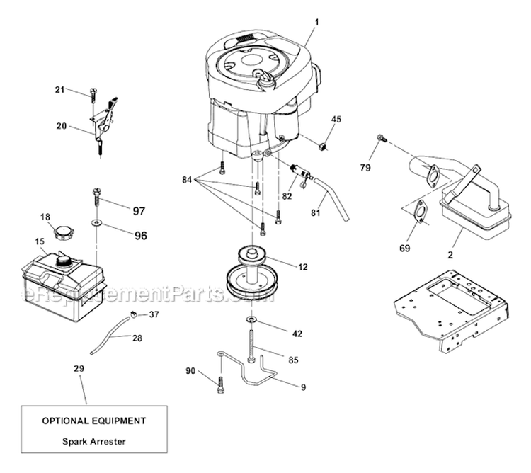 Engine Diagram and Parts List for PB19542LT 2008-04 - 96042003402 Poulan Lawn Tractor