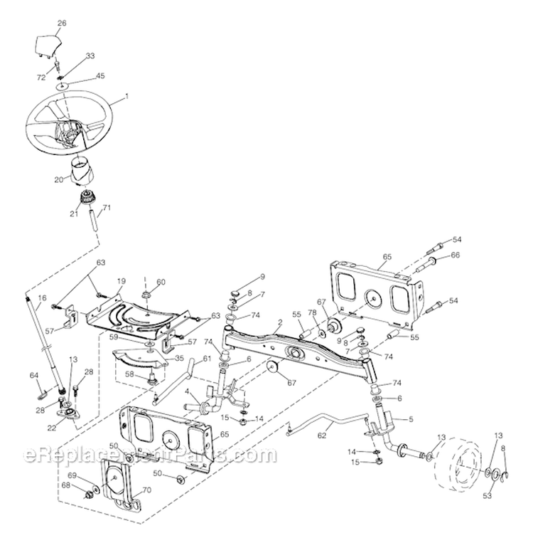 Steering Diagram and Parts List for PB19542LT 2008-04 - 96042003402 Poulan Lawn Tractor