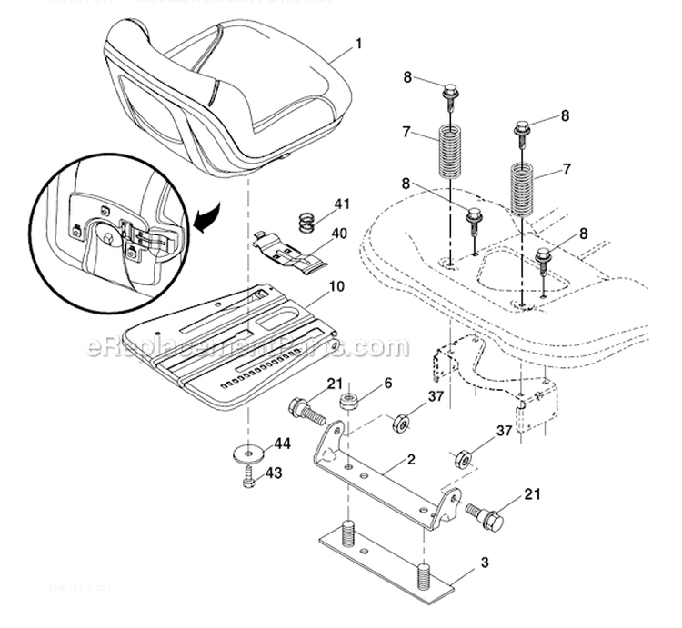 Seat Diagram and Parts List for PB19542LT 2008-04 - 96042003402 Poulan Lawn Tractor
