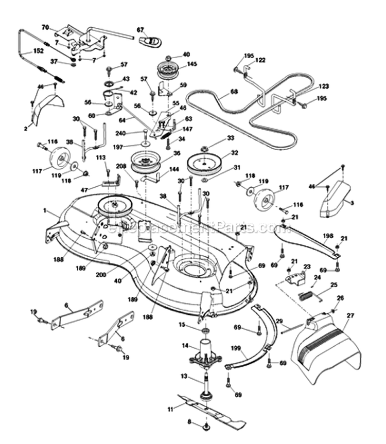 Mower_DeckCutting_Deck Diagram and Parts List for PB19546LT 96042003505 Poulan Lawn Tractor