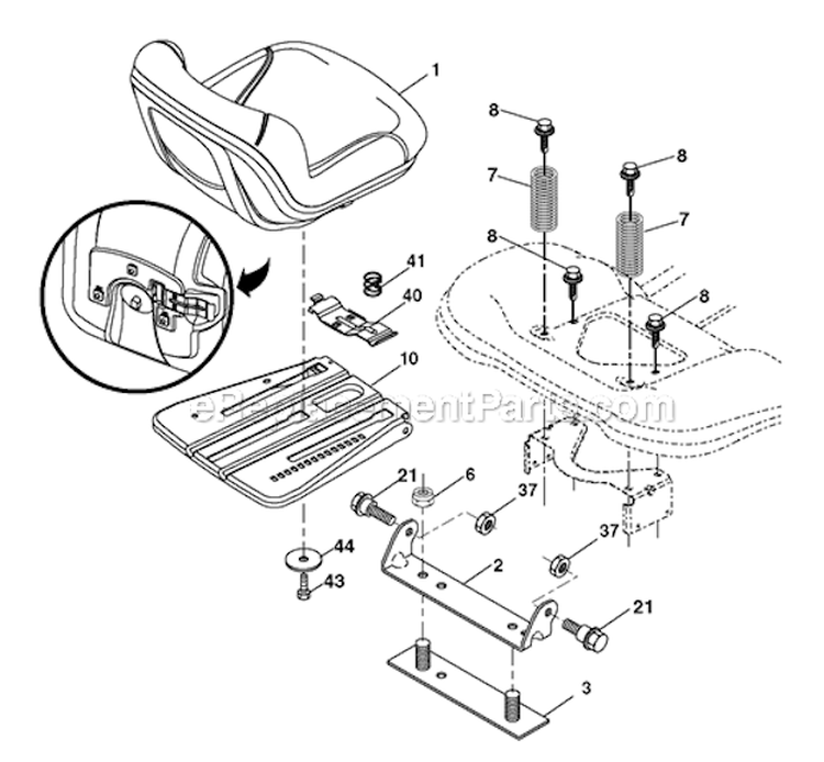 Seat Diagram and Parts List for PB19546LT 96042003505 Poulan Lawn Tractor