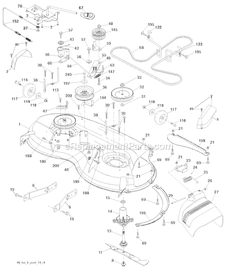 Mower Deck  Cutting Deck Diagram and Parts List for PB19546LT 96048001700 Poulan Lawn Tractor