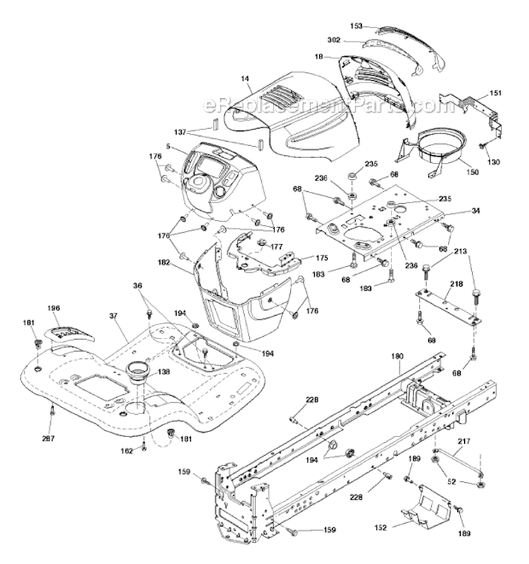 Chassis Enclosures Diagram and Parts List for PB195H42LT 2011-06 - 9604201230 Poulan Lawn Tractor