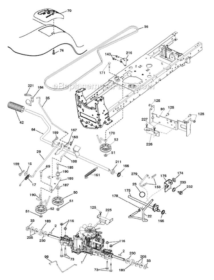 Drive Diagram and Parts List for PB195H42LT 2011-06 - 9604201230 Poulan Lawn Tractor