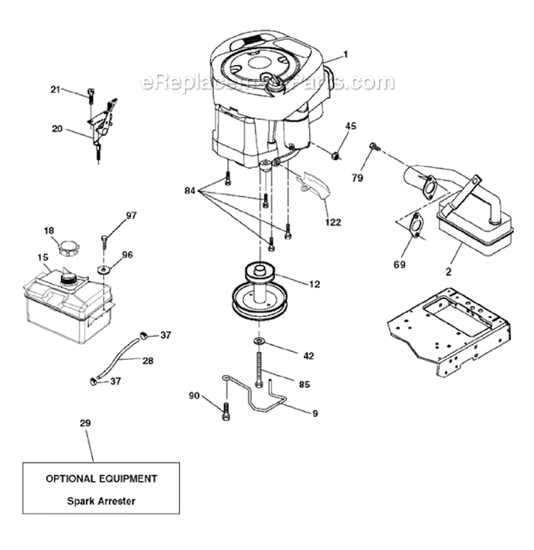 Engine Diagram and Parts List for PB195H42LT 2011-06 - 9604201230 Poulan Lawn Tractor