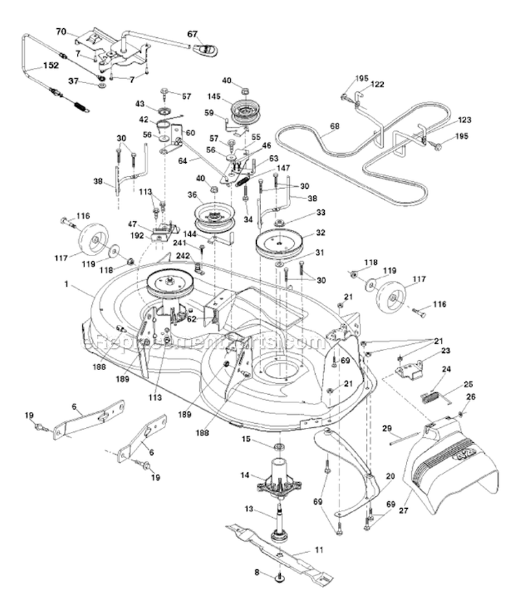 Mower DeckCutting Deck Diagram and Parts List for PB195H42LT 2011-06 - 9604201230 Poulan Lawn Tractor