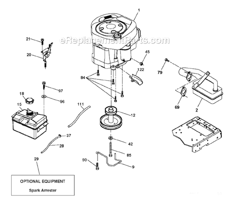 Engine Diagram and Parts List for PB195H42LT 2011-07 - 96042012303 Poulan Lawn Tractor