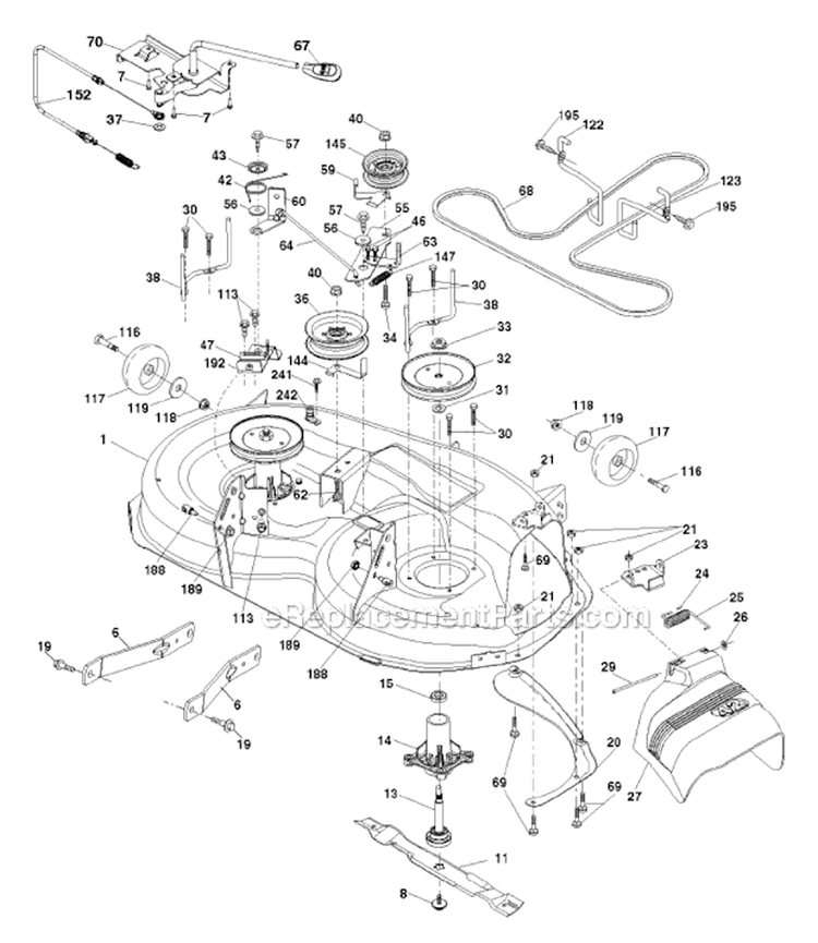 Mower DeckCutting Deck Diagram and Parts List for PB195H42LT 2011-07 - 96042012303 Poulan Lawn Tractor