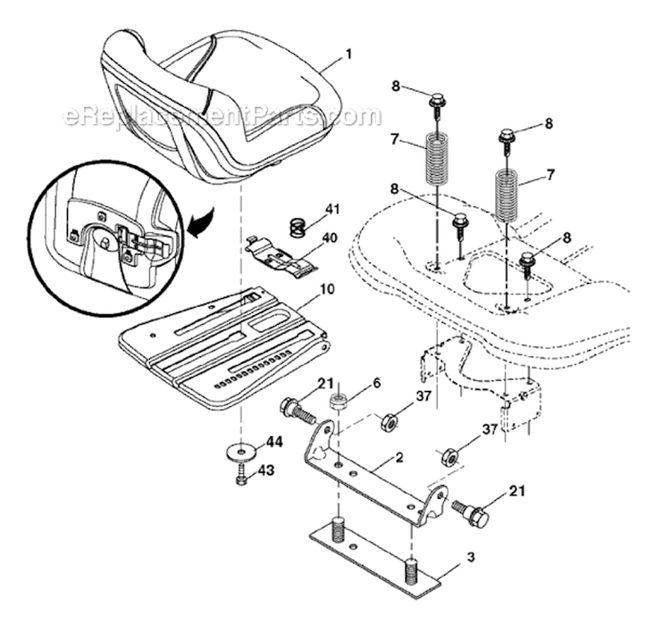 Seat Diagram and Parts List for PB195H42LT 2011-07 - 96042012303 Poulan Lawn Tractor