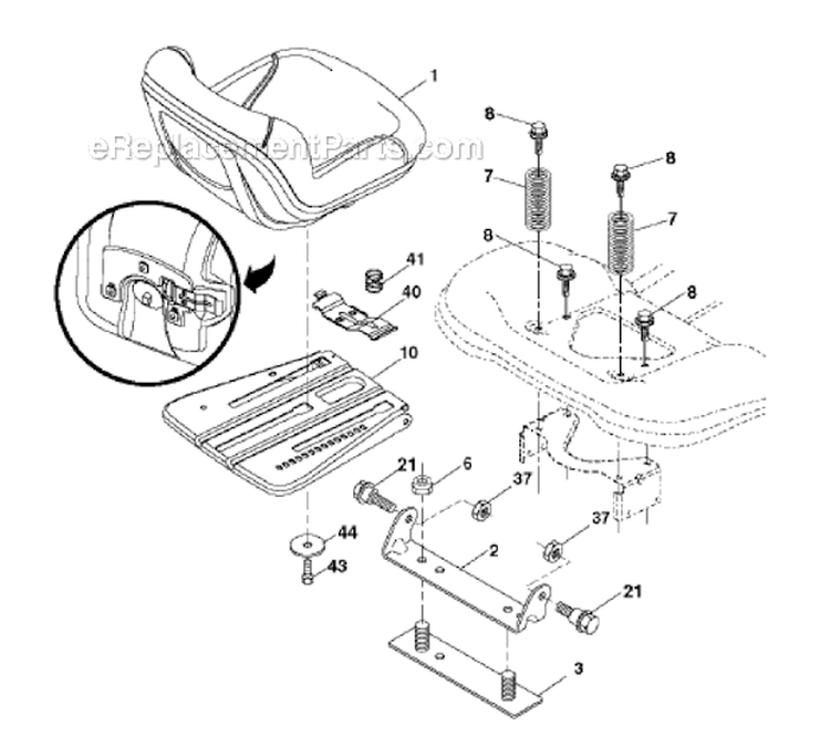 Seat Diagram and Parts List for PB195H42LT 2011-07 - 96042013601 Poulan Lawn Tractor