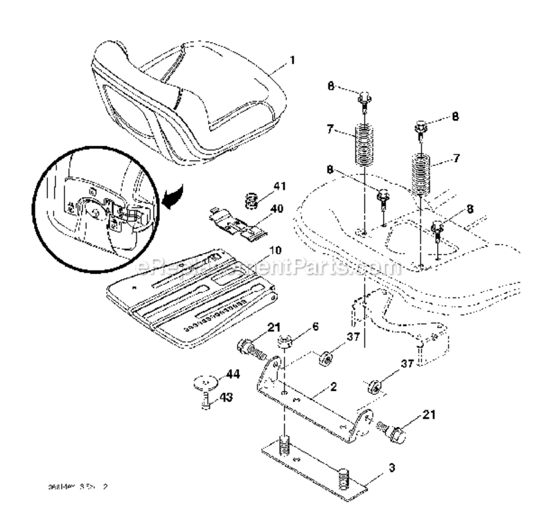Seat Diagram and Parts List for PB195H42LT 96042012302 Poulan Lawn Tractor