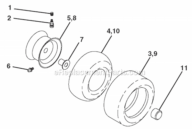 Wheels And Tires Diagram and Parts List for PB20H42LT 2008-04 Poulan Lawn Tractor