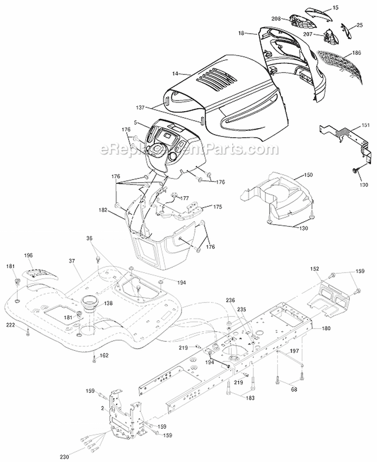 Chassis Diagram and Parts List for PB20H42LT 2008-04 Poulan Lawn Tractor