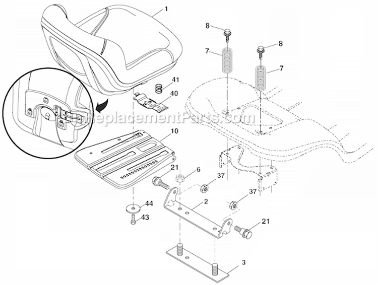 Seat Diagram and Parts List for PB20H42LT 2008-04 Poulan Lawn Tractor