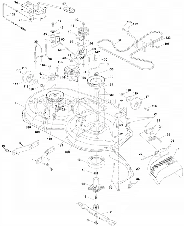 Mower Deck Diagram and Parts List for PB20H42LT 2008-04 Poulan Lawn Tractor