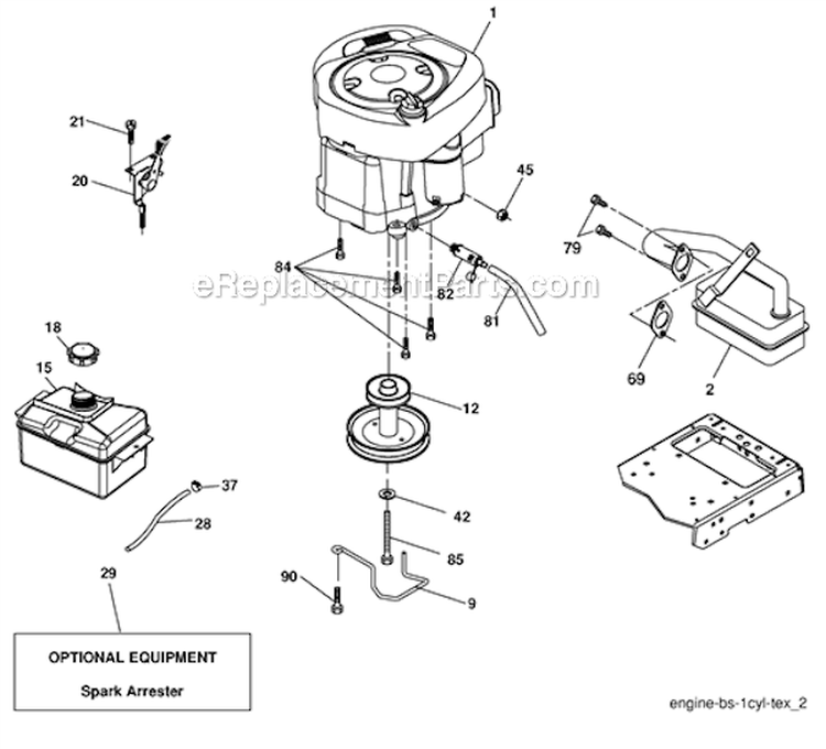Engine Diagram and Parts List for PB20H46YT 2006-12 Poulan Lawn Tractor