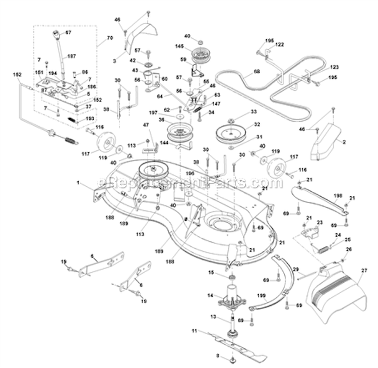 Mower_Deck Diagram and Parts List for PB20H46YT 2006-12 Poulan Lawn Tractor