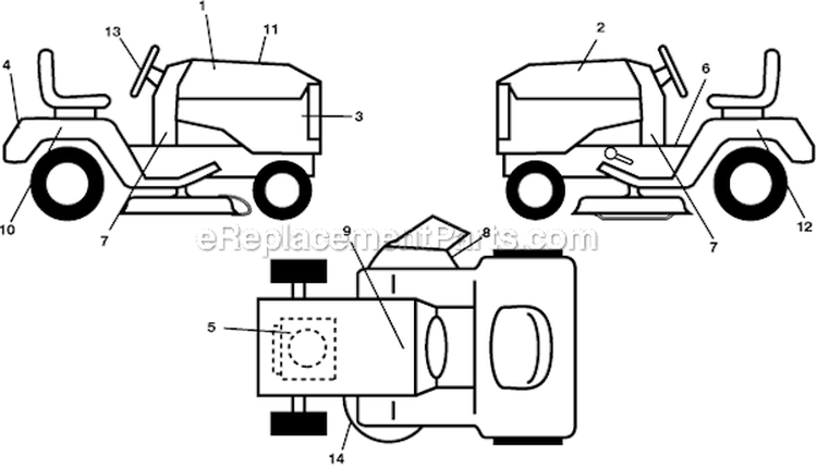Decals Diagram and Parts List for PB20H46YT 2007-10 Poulan Lawn Tractor