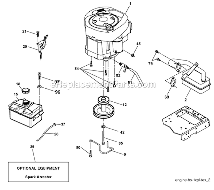 Engine Diagram and Parts List for PB20H46YT 2008-03 Poulan Lawn Tractor