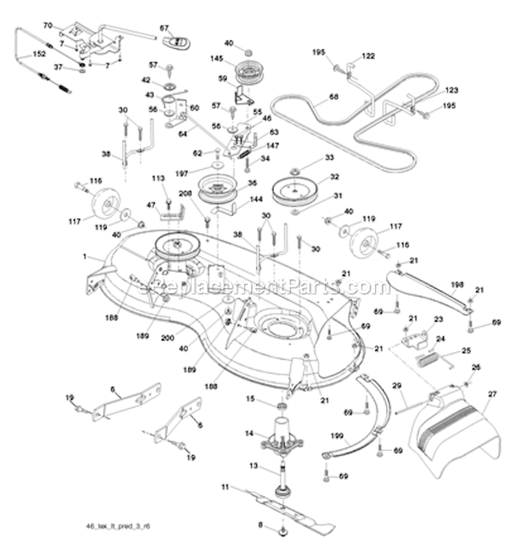 Mower_Deck Diagram and Parts List for PB20H46YT 2008-03 Poulan Lawn Tractor