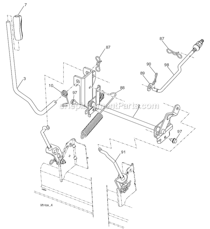 Mower_Lift Diagram and Parts List for PB22H48YT 96042001000 Poulan Lawn Tractor