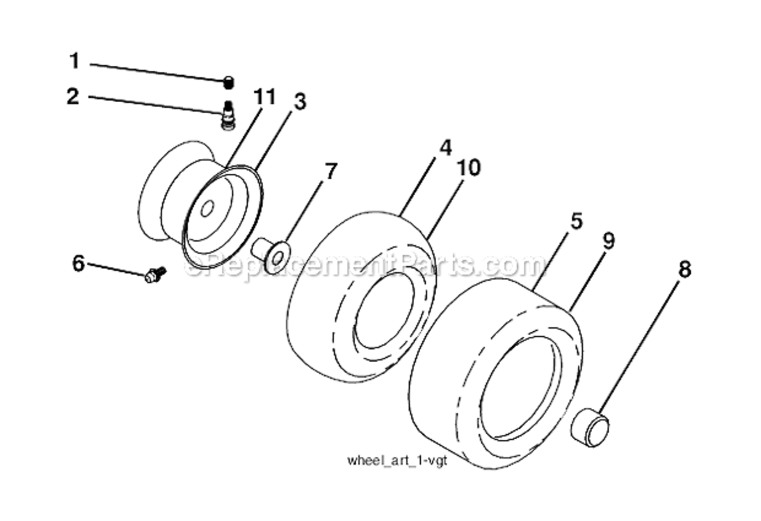 Wheels_And_Tires Diagram and Parts List for PB22H48YT 96042001000 Poulan Lawn Tractor