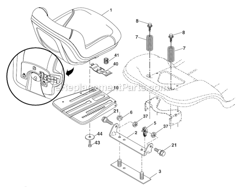 Seat_Assembly Diagram and Parts List for PB22H48YT 96042001000 Poulan Lawn Tractor