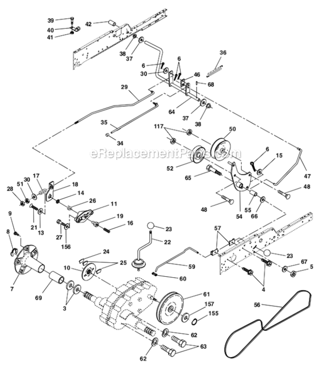 Drive Diagram and Parts List for PBGT2254 96022000201 Poulan Lawn Tractor