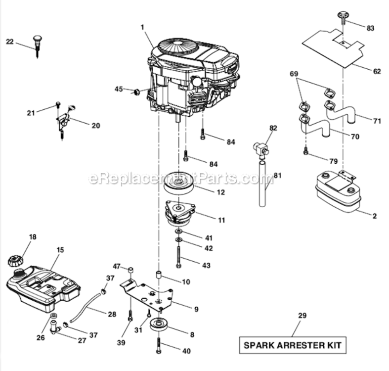 Engine Diagram and Parts List for PBGT2254 96022000201 Poulan Lawn Tractor