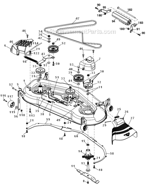 Mower_Deck Diagram and Parts List for PBGT2254 96022000201 Poulan Lawn Tractor