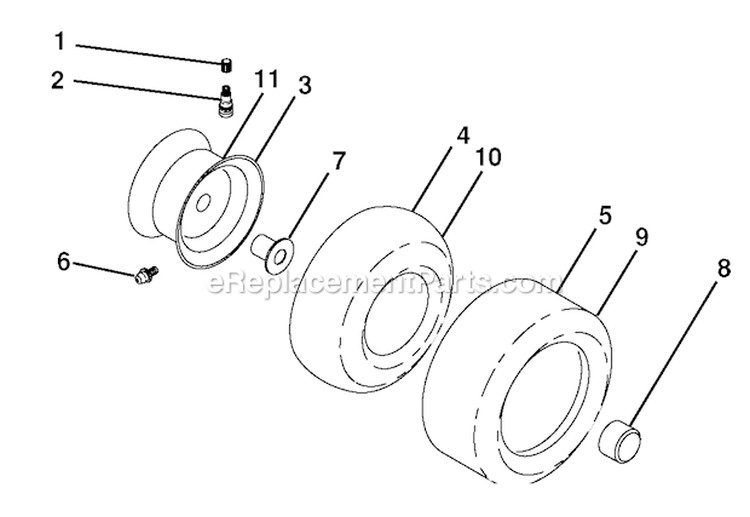 Wheels And Tires Diagram and Parts List for PBGT22H54 2006-01 Poulan Lawn Tractor