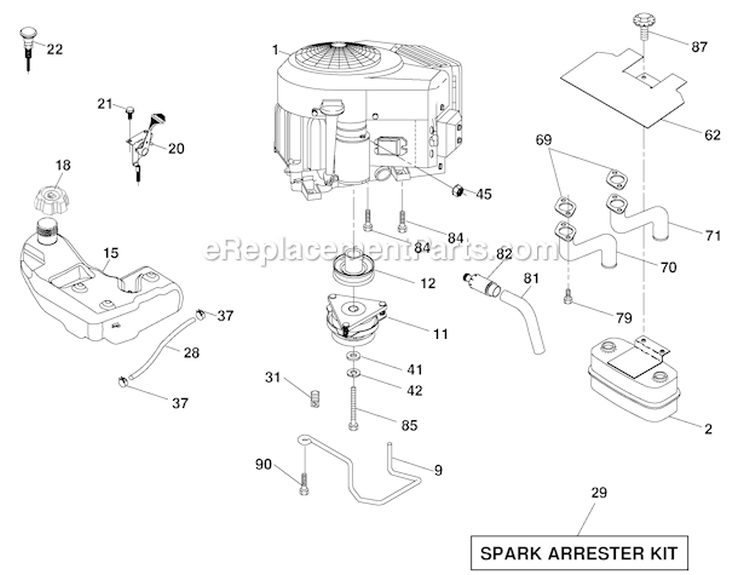 Engine Diagram and Parts List for PBGT22H54 2006-01 Poulan Lawn Tractor