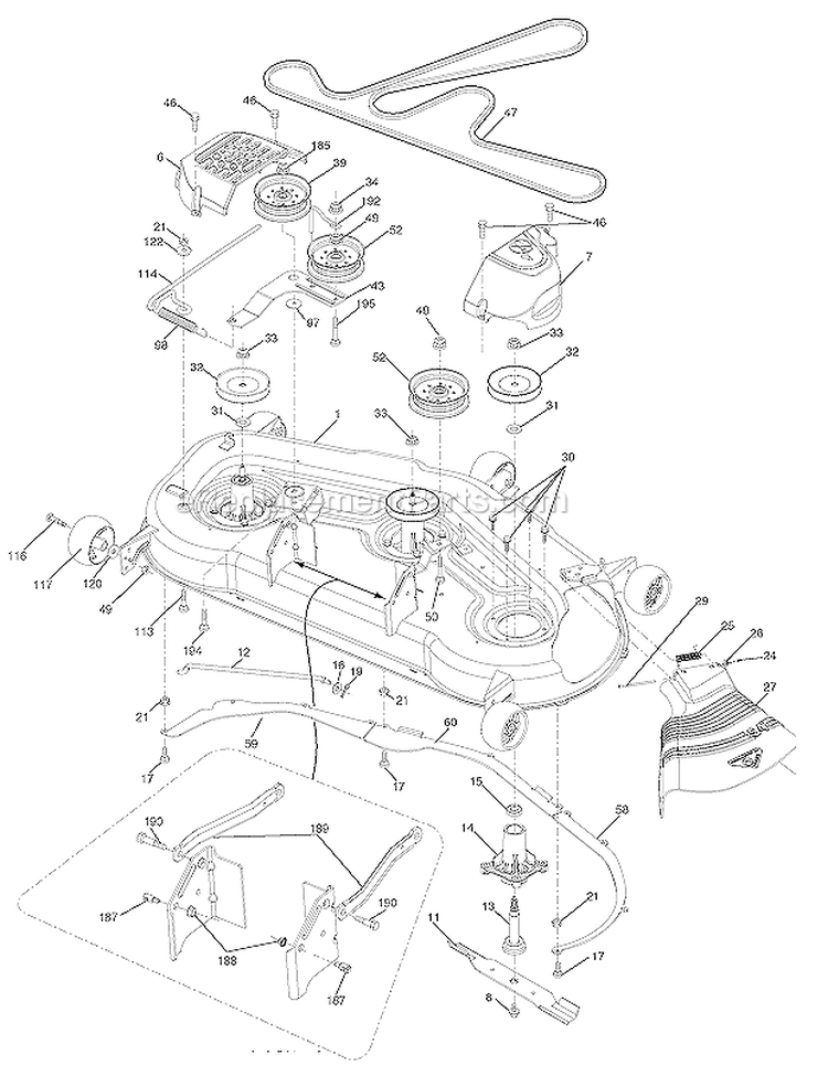 Mower Deck Diagram and Parts List for PBGT22H54 2006-01 Poulan Lawn Tractor