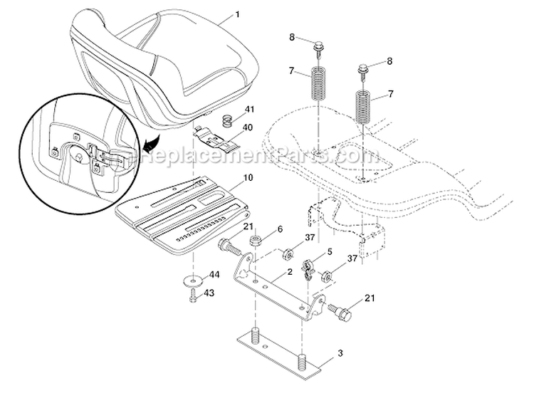 Seat Assembly Diagram and Parts List for PBGT22H54 2006-01 Poulan Lawn Tractor
