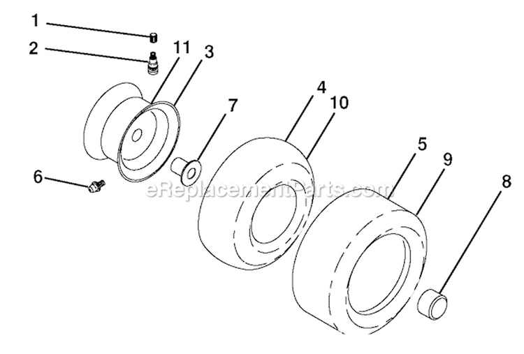 Wheels And Tires Diagram and Parts List for PBGT22H54 2006-02 Poulan Lawn Tractor