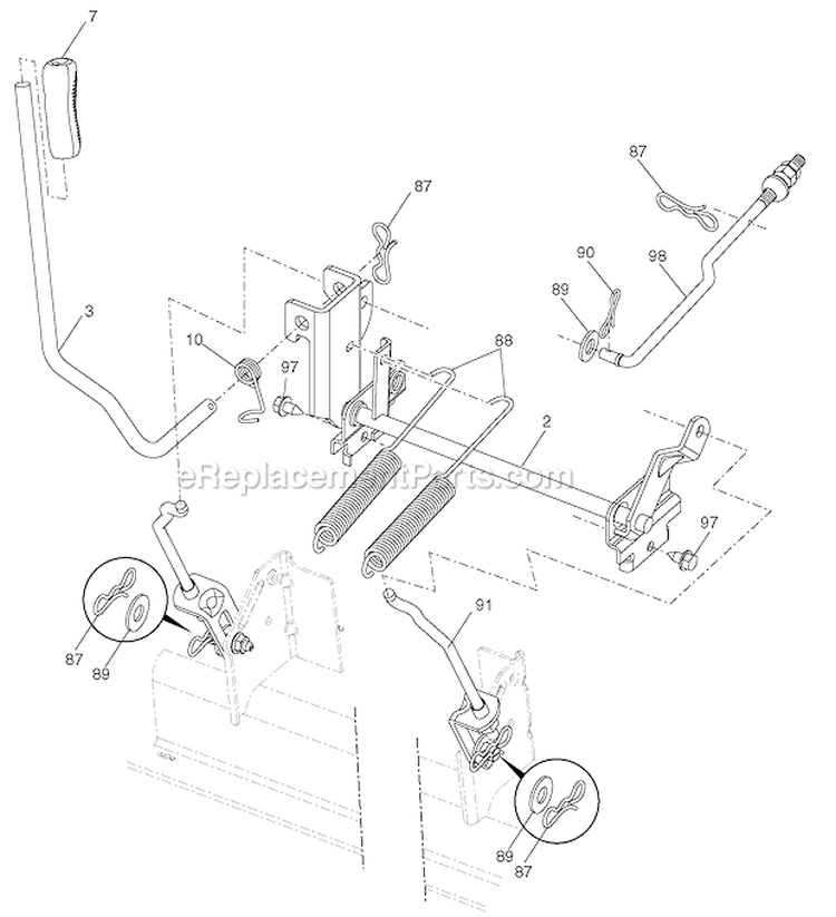 Mower Lift Diagram and Parts List for PBGT22H54 2006-02 Poulan Lawn Tractor
