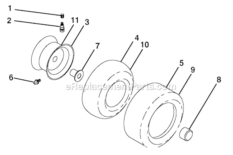 Wheels And Tires Diagram and Parts List for PBGT22H54 2006-03 Poulan Lawn Tractor