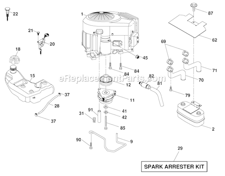 Engine Diagram and Parts List for PBGT22H54 2006-03 Poulan Lawn Tractor