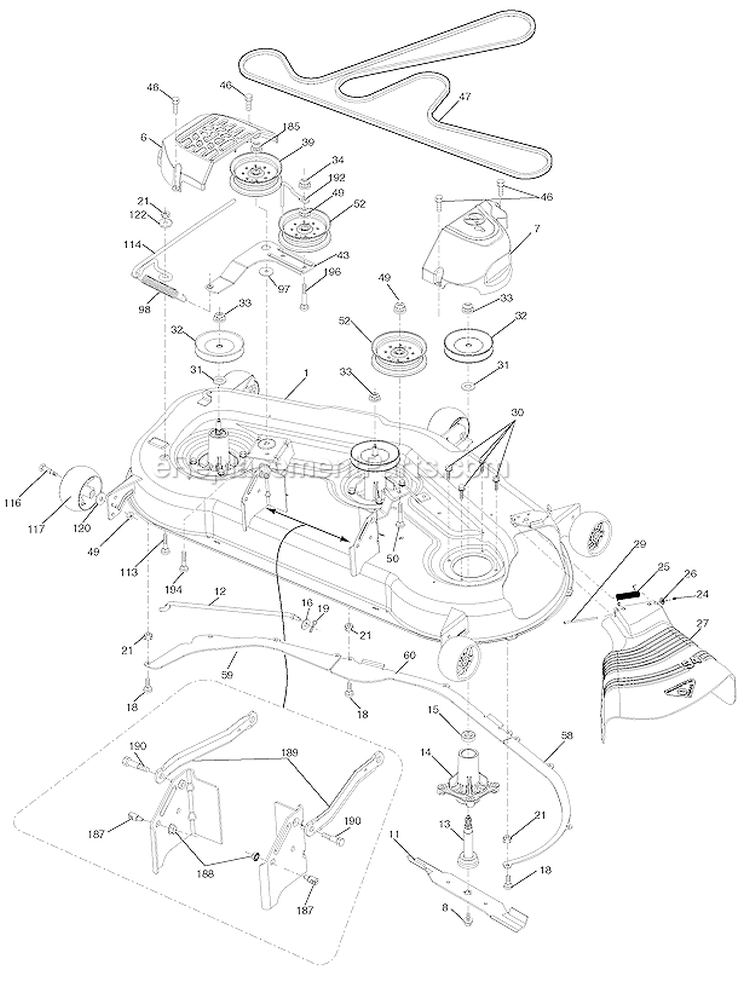 Mower Deck Diagram and Parts List for PBGT22H54 2006-03 Poulan Lawn Tractor