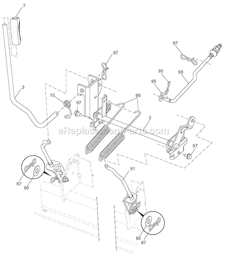 Mower Lift Diagram and Parts List for PBGT22H54 2006-03 Poulan Lawn Tractor